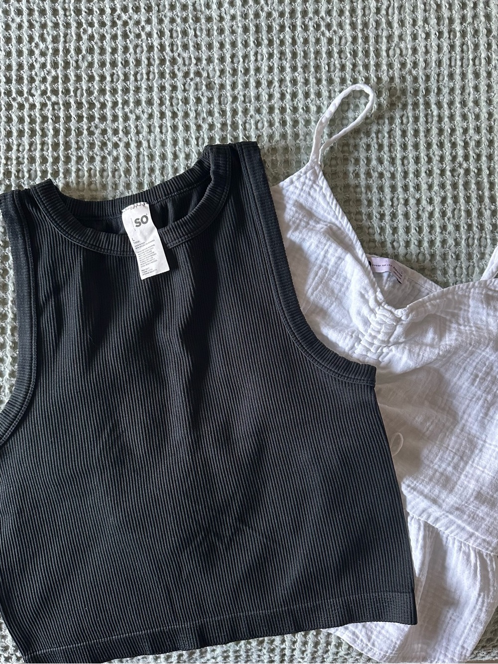 SO White Spaghetti-Strap & Black Ribbed Tank